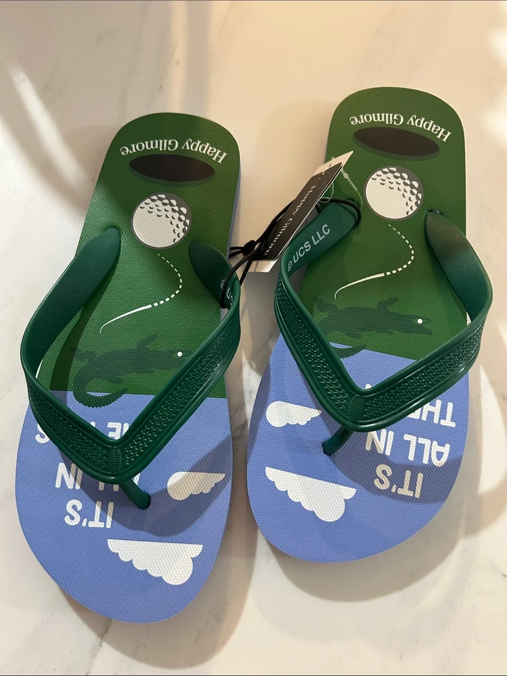 Men’s Green & Blue Golf-Print Flip Flops